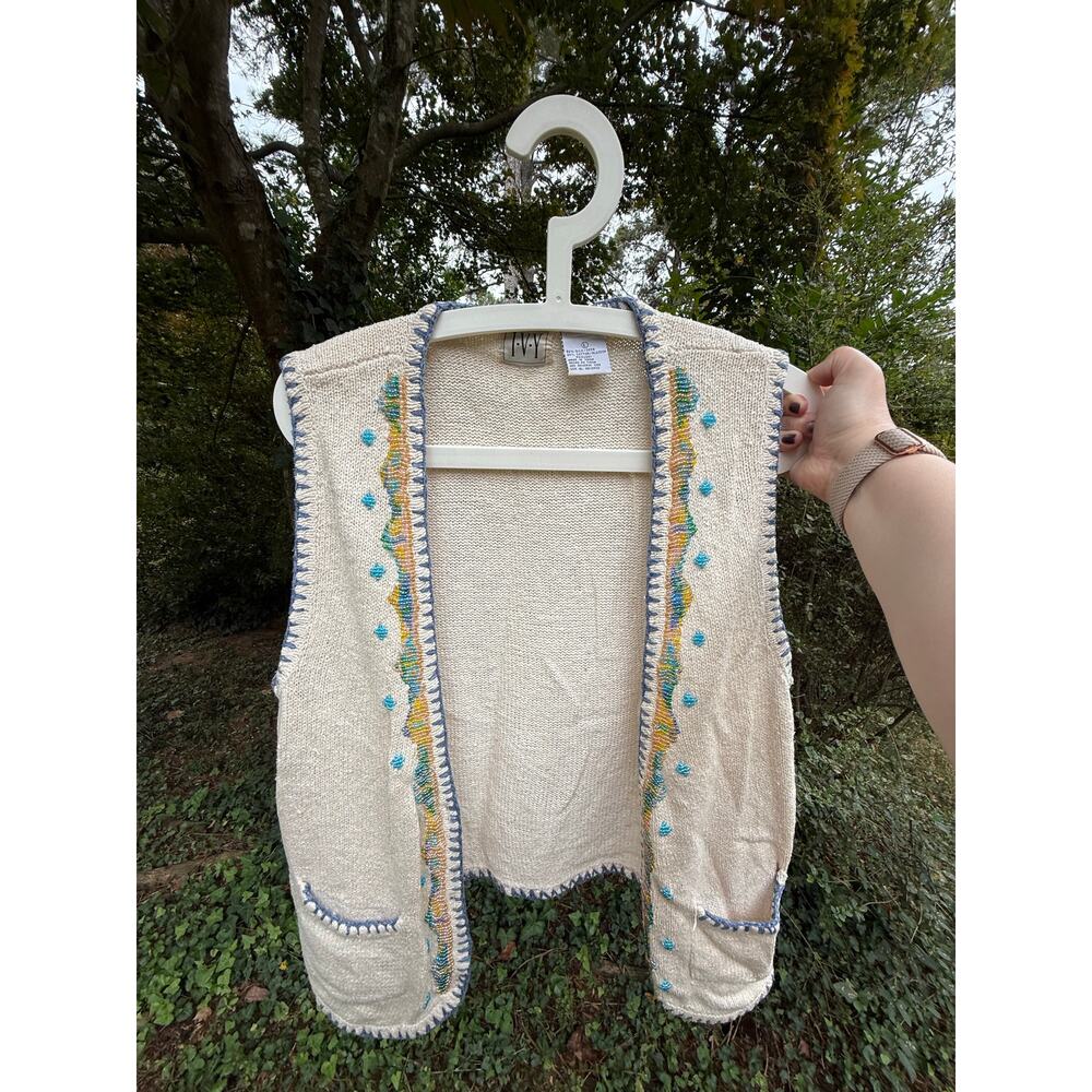 Vintage Beaded Silk Vest - Size Large
